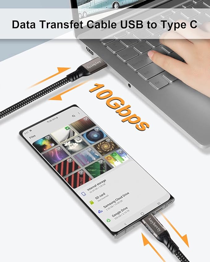 USB A to USB C Cable 3.3ft+6.6ft, 10Gbps Data Transfer and 60W 3A Fast Charging 3.1/3.2 Gen 2 Cable, for Samsung Galaxy MacBook Laptop Tablet Phone and Other Type A to Type C Device