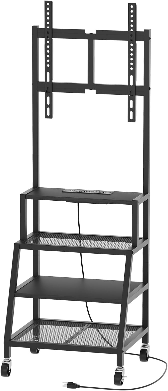 MAHANCRIS Rolling TV Stand with Mount, Corner TV Console with Wheels Up to 50 Inches, Entertainment Center with Storage, Small TV Stand with Power Outlet for Living Room, Rustic Brown TVBK117E01