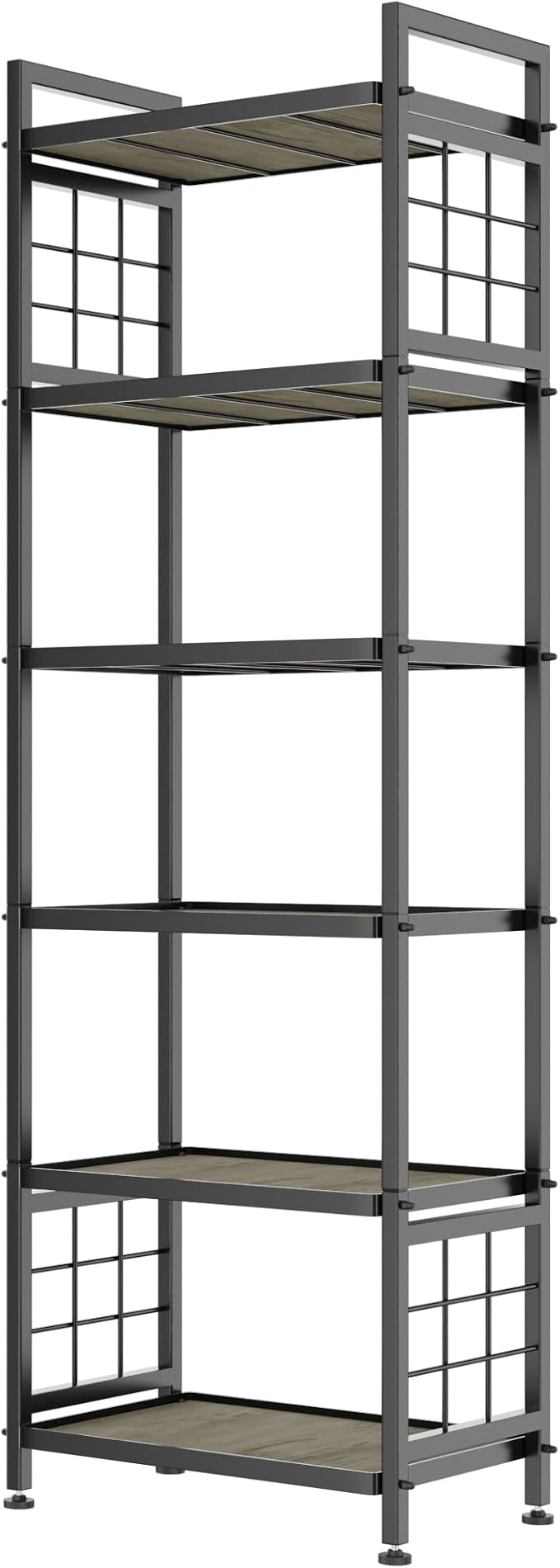 GIOTORENT 6-Tier Pantry Shelves with Wooden Boards, Heavy Duty Storage Shelves & Book Shelf, Adjustable Metal Shelving Unit for Kitchen Bathroom Laundry Organizer, Sturdy Rust-Resistant, Black