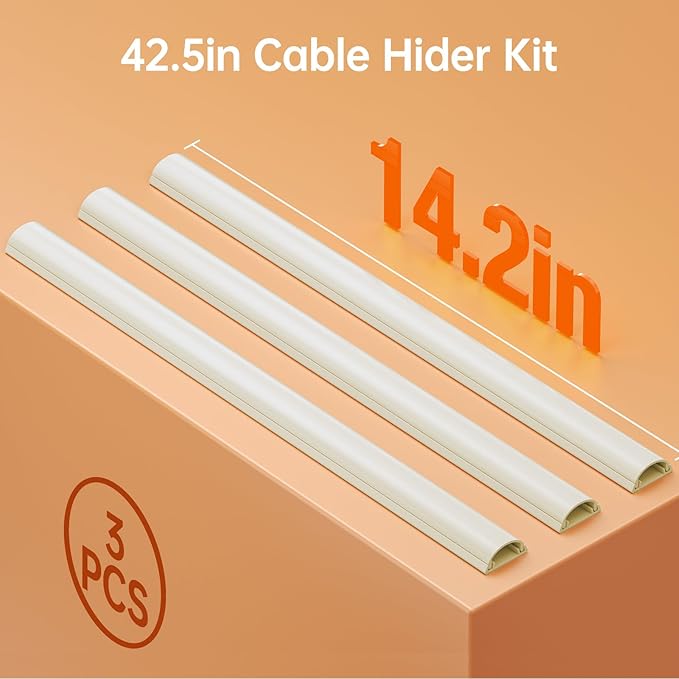 Delamu 42.5in Adhesive Cord Hider Wall, Mounted TV Cord Cover Kit, Multiple Cable Raceways for Wall Corner, Wire Cover Hiders for 1-2 Cables, 1.18" W X 0.43" H, Beige