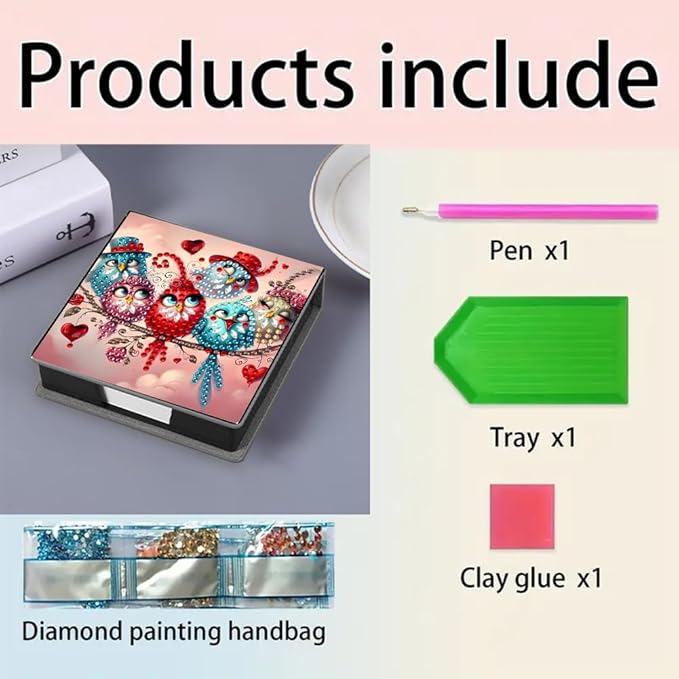 FRANDEK Cute Birds Creative Diamond Art Desk Organizer, DIY PU Note Box with 160 Sheets, All-in-One Gift Set for Craft Lovers, Elegant Mosaic Kits for Home & Office