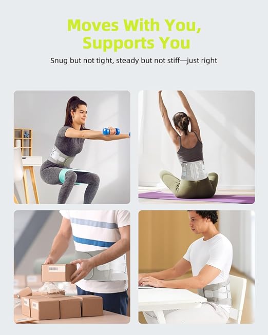 Back Brace for Lower Back Pain Women and Men with 3D Support Plate: Adjustable Lumbar Support Belt with 4 Stays & Support Straps & Ultra-thin Mesh for Under Clothes Sciatica, Scoliosis, Herniated Disc