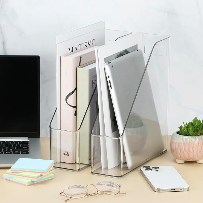 QWORK Clear Acrylic Magazine File Holder, 2 Pcs, 10.24” X 9.45” X 3.54”, Reliable and Sturdy