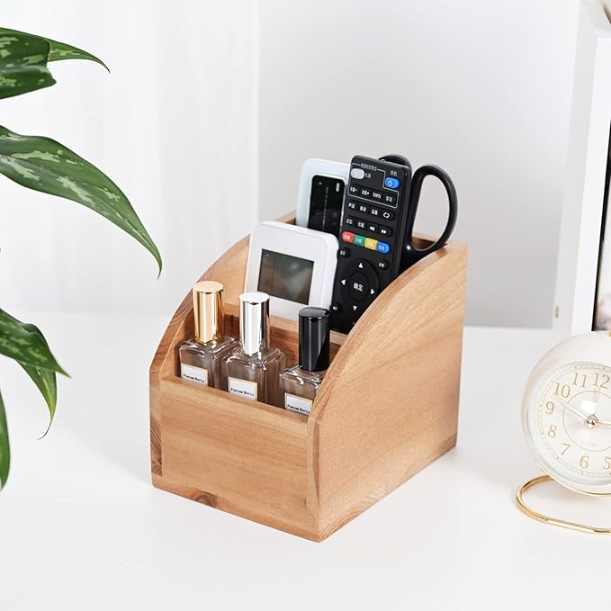 Vintage Wooden Mail Sorter Rustic Wood Desk Organizer With 3 Compartment Wood Caddy Media Basket for Desktop, Tabletop or Counter Good for TV Remote Holders Mailbox Home Decor Office Supplies Storage