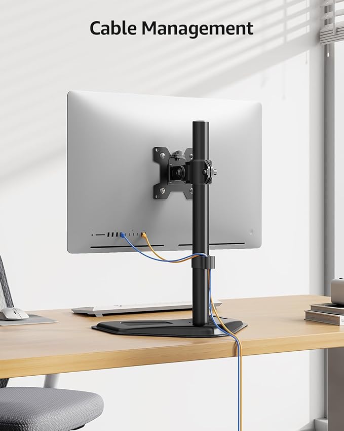 MOUNTUP Single Monitor Stands, Freestanding VESA Monitor Desk Mount fits 13'' to 32'' Computer Screen with Height Adjustable, Swivel, Tilt, Rotation, 17.6 lbs Load, For Home Office, VESA 75x75/100x100