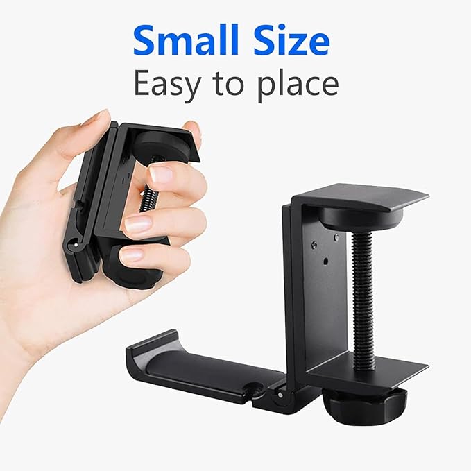 2 Pack Aluminum Headphone Stand Hanger Foldable with Cable Clip - Headset Holder Clamp Hook Under Desk, Save Your Space While Working & Gaming
