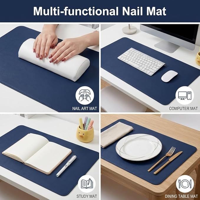 Double Sided Nail Art Table Mat, Soft Microfiber Leather Nail Hand Rest Mat, Waterproof Nail Arm Rest, Nail Mat for Manicure Table Nail Technician, for Desk, Dining Table, Blue & Yellow (MAT ONLY)