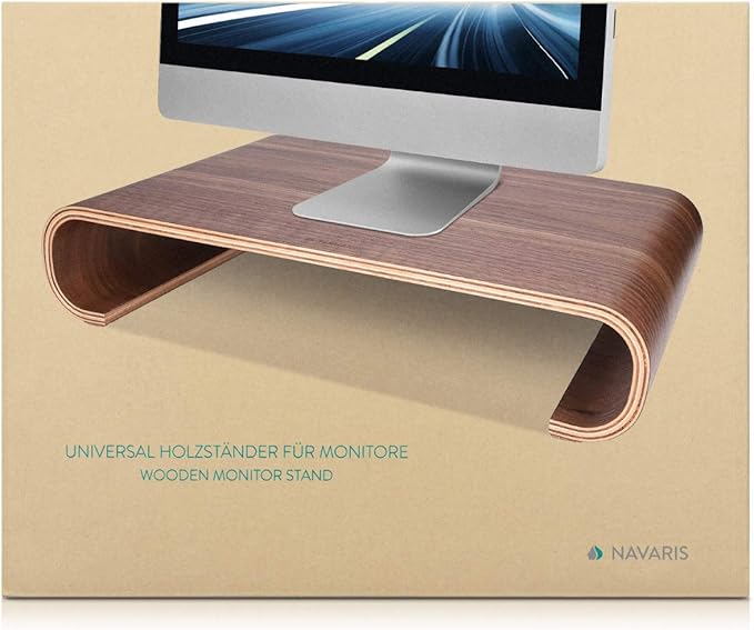 Navaris Wood Monitor Stand Riser - Computer Desk Organizer Desktop Dock Wooden Mount Display for PC TV Screen Notebook Laptop - Bamboo