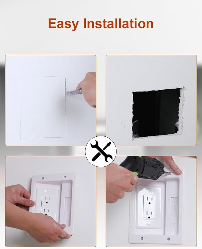 in Wall Cable Concealer Kit with Recessed TV Outlet Box 2 Hole Socket, 9ft Cord, Cable Management Kit with TV Cable Management, HDMI Cables and Home Theater Systems