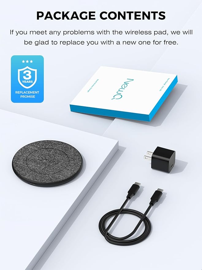 Wireless Charging Pad with Wall Charger, 15W Max Wireless Charger for iPhone 15/14/13/12/11/X/8 Mini/SE/Pro/Max/Plus, S23/S22/S21/S20/S10/S9/S8/S7/Note20/10/9/8, Air Pods/Pro, 1 Pack
