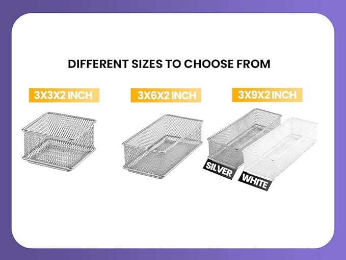 YBM HOME Silver Mesh Drawer Cabinet and or Shelf Organizer Bins, School Supply Holder Office Desktop Organizer Basket 1590s (1, 6x9x2 Inch)