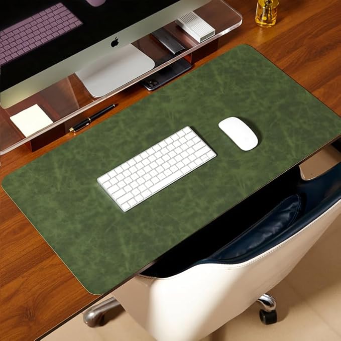 Distressed Leather Desk Mat - Non-Slip PU Leather Desk Pad Protector - Large Waterproof Mouse Pad Computer Keyboard Desk Mat Desk Accessories for Office & Home (Forest Green, 31.5"x 15.7")
