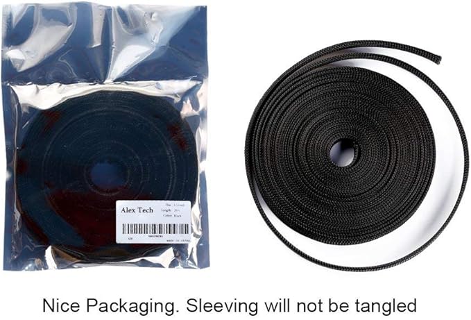 25ft - 1.25 inch PET Expandable Braided Sleeving – Black – Alex Tech Braided Cable Sleeve