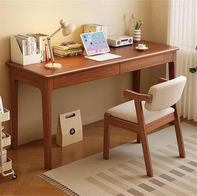 Computer Desk, Home Office Modern Desk and Chair Set, Wood Writing Desk, Executive Desk, Wooden Writing Desk Study Table, Home Office Study Desk(White,100CM-39.4IN)
