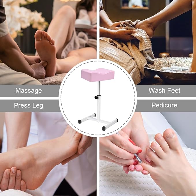 FLOLXNB Pedicure Manicure Footrest, Foot Massage Manicure Nail Beauty Stool Stand, Adjustable Height Footstool for Home Beauty Salon Spa Tattoo (Pink)