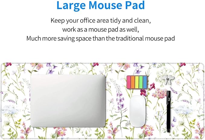 Floral Large Gaming Mouse Pad, Extended Flower Mousepad, Big Long Non-Slip Mouse Mat for Keyboard, Computer for Office, 31.5 * 11.8 in