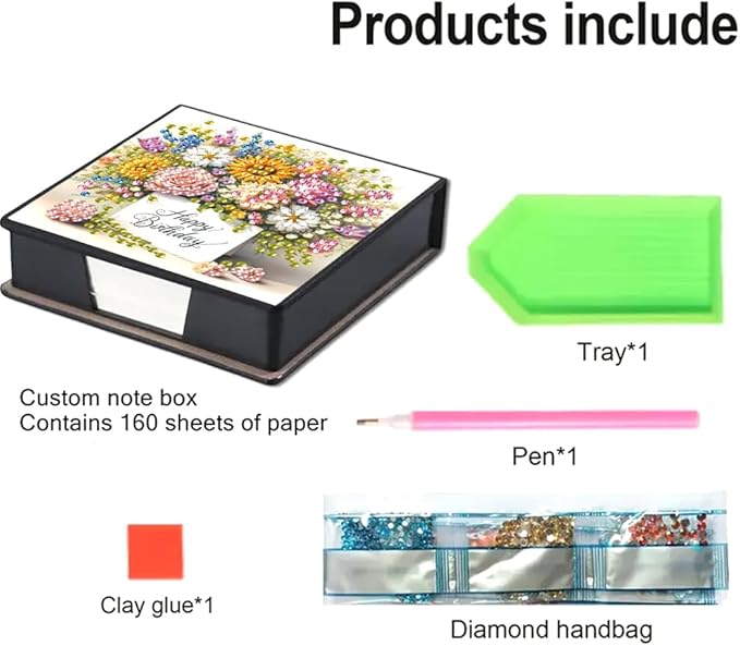 Diamond Painting Kits Sticky Note Holder, DIY Diamond Art Accessories Memo Pad Box for Desk, Mosaic Craft Kits for Adults Beginners, Cute Office Decor Gifts Women(Flowers Cardboard)