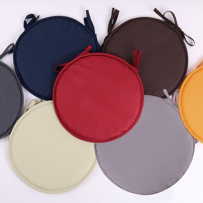 Round Chair Seat Pads, Comfortable Washable Non-Slip Seat Cushions with Ties,Comfort Removable Waterproof Kitchen Chair Cushions for Coffee Shop Outdoor Patio Dining Garden Bistro Indoor