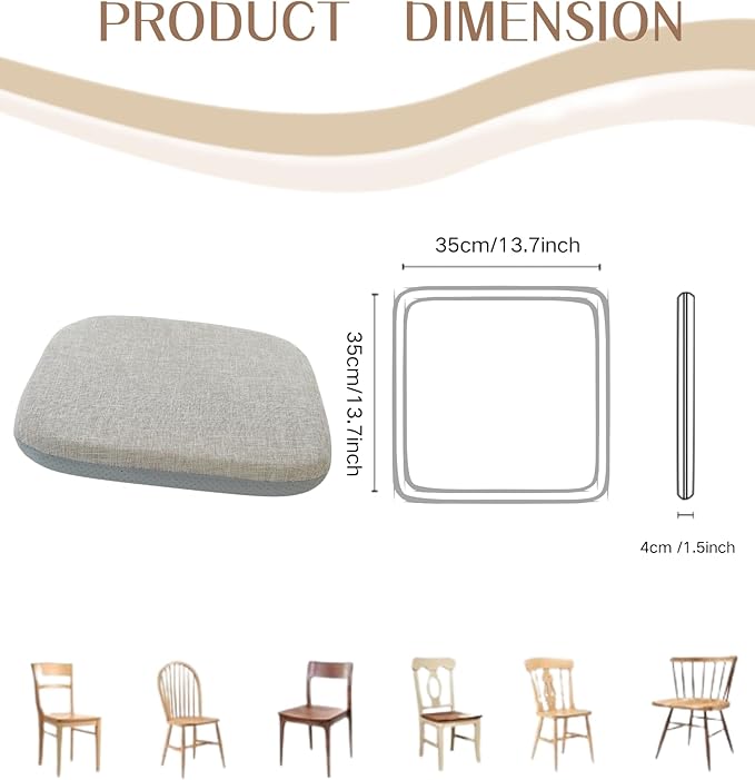 High Resilience Memory Foam Chair Cushion 13"x13"x2" Set of 2 Square Chair Pads and Washable Cover Non Slip Seat Cushions for Indoor Dining Room Kitchen and Office Chairs (Khaki,13"x13")