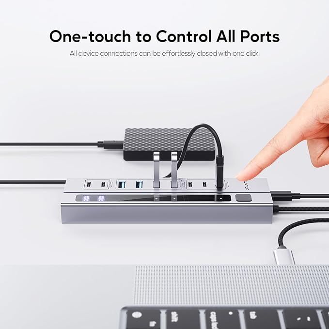 9-in-1 USB 3.2 Data Hub, Power Adapter NOT Included, Powered USB C Hub with 3 x USBC 10Gbps, 4 x USBA 5Gbps and 2 x 24/45W Type-C PD Charging Ports USB Hub