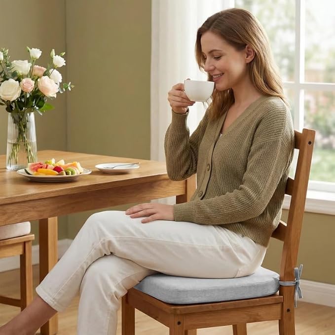 Chair Cushions Set of 2, D-Shaped Seat Cushion for Chair, Non Slip Chair Pads with Ties, 17" x 16" x 2", 40D Foam, Removable Washable Cover, Seat Cushions for Kitchen Chairs, Light Grey