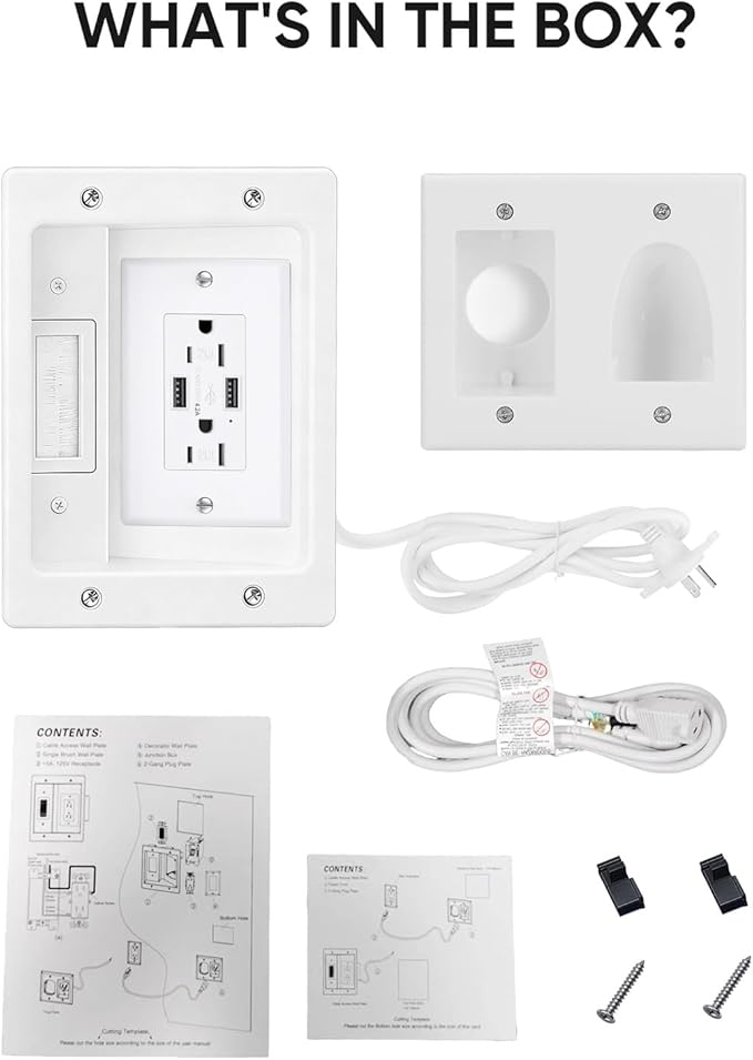 FORGING MOUNT Cord Hider for Wall Mount TV with AC Outlets, 2X USB-A Ports, in-Wall Cable Management Kit, Includes 6ft Extension Cord, Drywall Hole Saw Attachment, Drill Templates