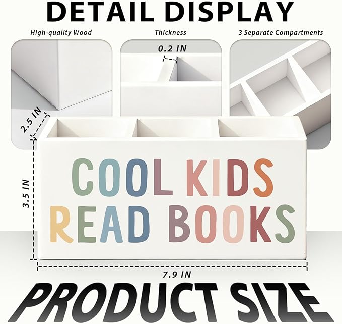 Book Lovers Gifts Pen Holder, Book Reader Gifts Pencil Holder for Desk, Boho Cool Kids Read Books Wooden Box Sign Decorations for Reading Room Corner Nook Classroom Desk Tabletop