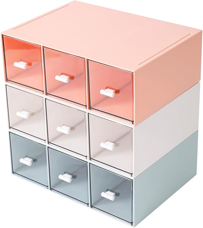 MILULUGO Plastic 3 Drawer Organizer for Cosmetic Storage, Desk Organizer, Makeup Organizer for nail polish, Lipstick, Brushes, Jewelry, Skincare, Bathroom Organization Boxes - White