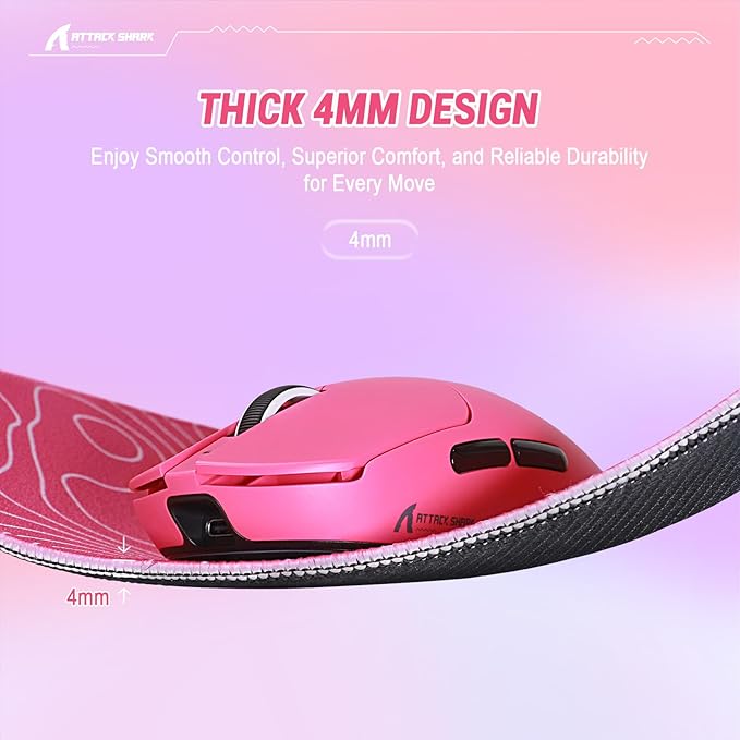 ATTACK SHARK CM02SE Gaming Mouse Pad for Esports Speed Mouse mats for Desk Waterproof Surface Stitched Edges and Anti-Slip Rubber Base Size M Laminate 16.14”x12.20”x0.16” Pink Contour