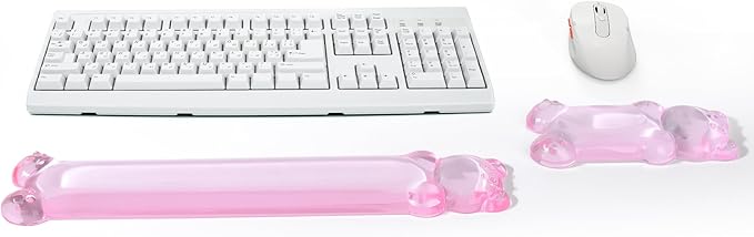 Gel Keyboard and Mouse Wrist Rest Set – Clear Wrist Rest for Computer Keyboard 60%/68%/75%, Comfort & Support for Typing and Gaming(Cute Pink Bear)