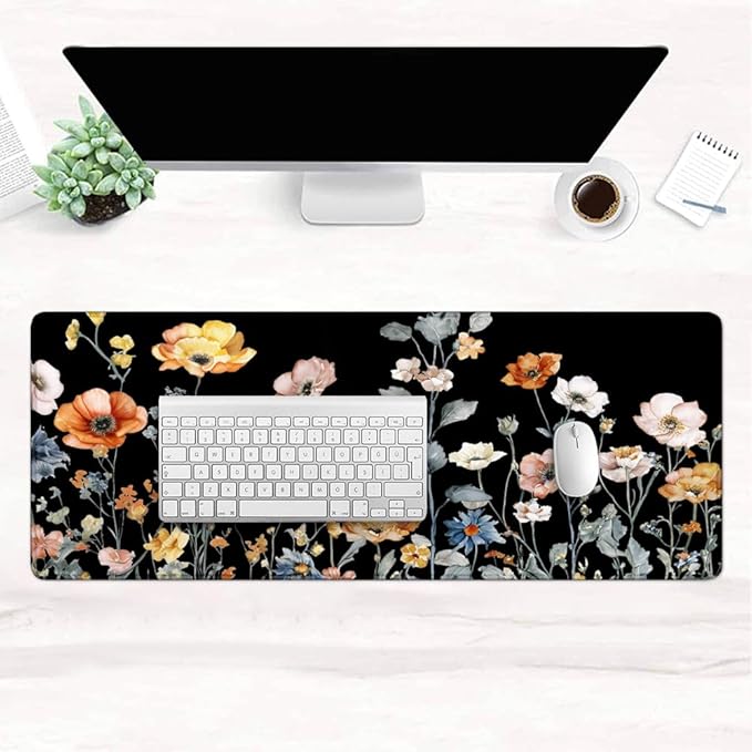 Gaming Mouse Pad Large Desk Mat Extended Keyboard Mouse Pad Mousepad with Non-Slip Base and Stitched Edge Mouse Mat Desk Pad Mouse Pads for Desk Home Office Gaming Cute Floral