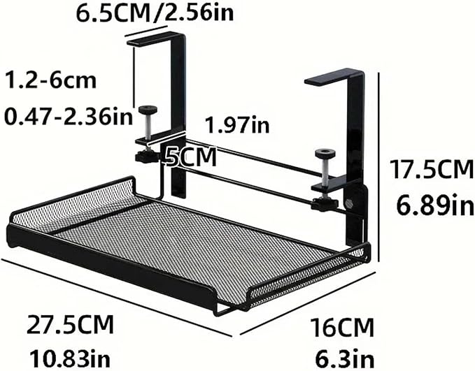 1PCS Under Desk Cable Management Tray No Drill Steel Organizers Wire Rack Shelf(Small black)