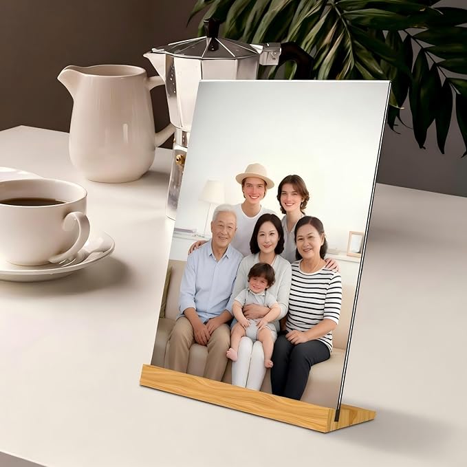 TONICE® 3 Pack 5x7 Acrylic Sign Holder Slant Back Design L Shape Clear Acrylic Frames Wood Base, Table Menu Display Stand Flyer Display for Desk Display (Optional 8.5x11/5x7 Inch L/T Shape)