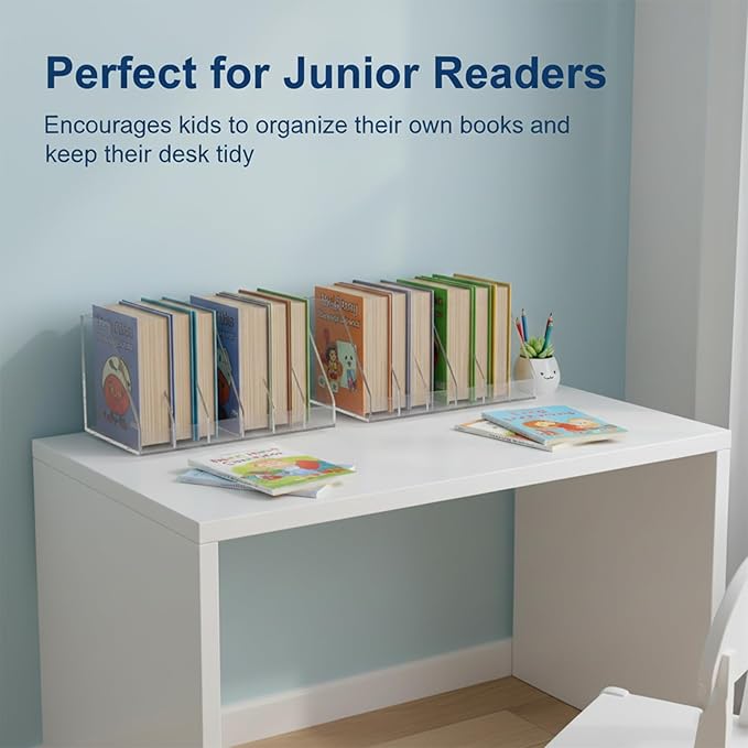 LIYAOLI Rotating Acrylic Book Organizer, 360° Spinning 6 Compartments Desktop Magazine File Holder, Vertical Storage for Books, Binders, Notebooks & Magazines, Clear Desk Organizer for Home Office