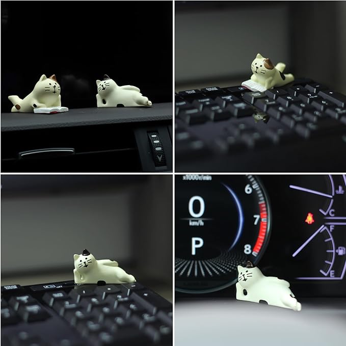 RAQWI Cute Mini Lazy Cat Reading Book Figurine Resin Cat for Office, Home Decoration Perfect Cute Cat Gift for Cat Lovers