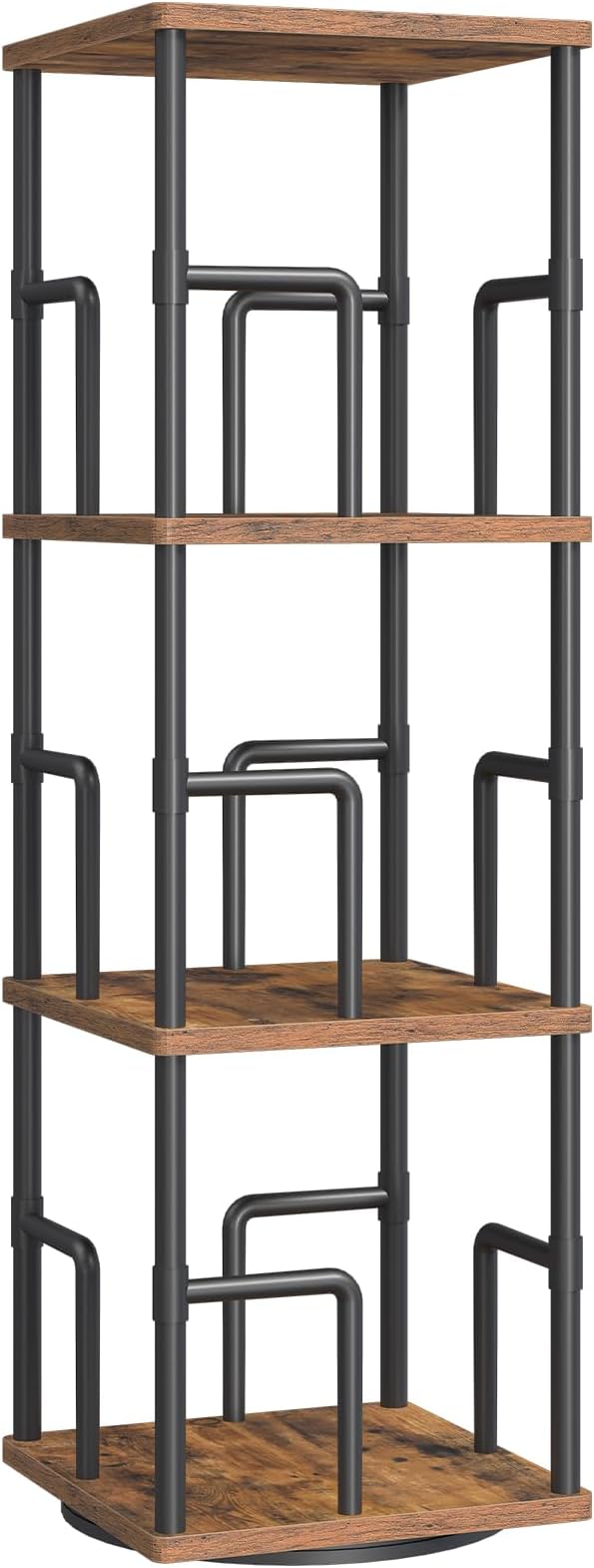 MAHANCRIS 3-Tier Rotating Bookshelf, Freestanding Corner Bookshelf, 360° Spinning Bookcase, Industrial Style Storage Rack with Rails, for Living Room, Bedroom, Study, Rustic Brown and Black BKHR1401