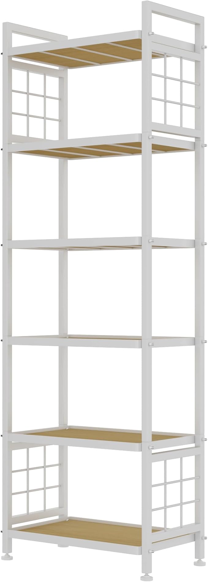 GIOTORENT 6-Tier Pantry Shelves with Wooden Boards, Heavy Duty Storage Shelves & Book Shelf, Adjustable Metal Shelving Unit for Kitchen Bathroom Laundry Organizer, Sturdy Rust-Resistant, White