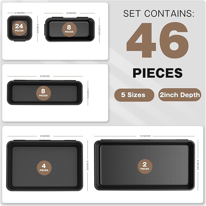 A-LuGei ใ๐ฐ๐ฒ๐ฃ๐๐ฆ & 5 Sizeใ Tool Box Organizer Tray Divider Set, ใBlackใ Bathroom Drawer Organizer Bin, Garage Organization and Storage Toolbox Rolling Tool Chest Cart Cabinet WorkBench Small Part
