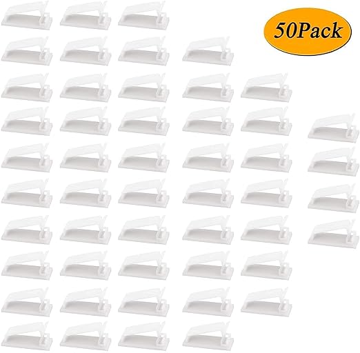 SOULWITยฎ 50 x Self-Adhesive Cable Management Clips for USB Cable TV, Charger, Audio, Wire Clamp for Table, Car, Office, Home