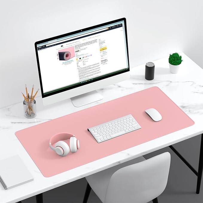 Dapesuom Large Gaming Mouse Pad, Extended Mouse Mat with Stitched Edges, Full Size Keyboard Pad with Non-Slip Base, Big XXL Computer Desk Mats for Gamer, Laptop, Office, 35.5 x 15.7in, Pink