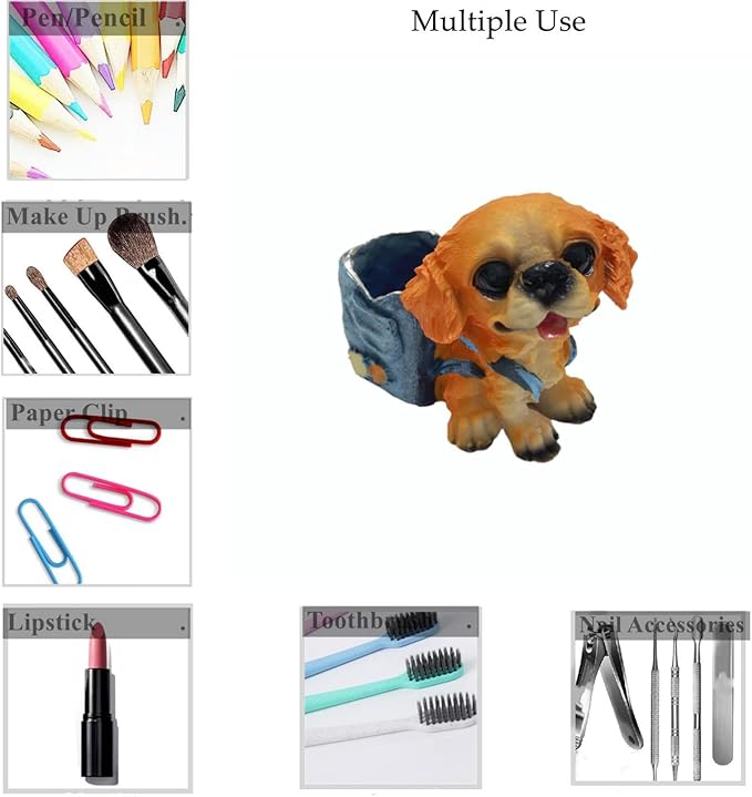 Cute Small Pen Pencil Holder, Kawaii Resin Cat Dog Dinosaur Rabbit Animal Paper Clip Toothbrush Mini Storage Organizer Office Desk Decorations