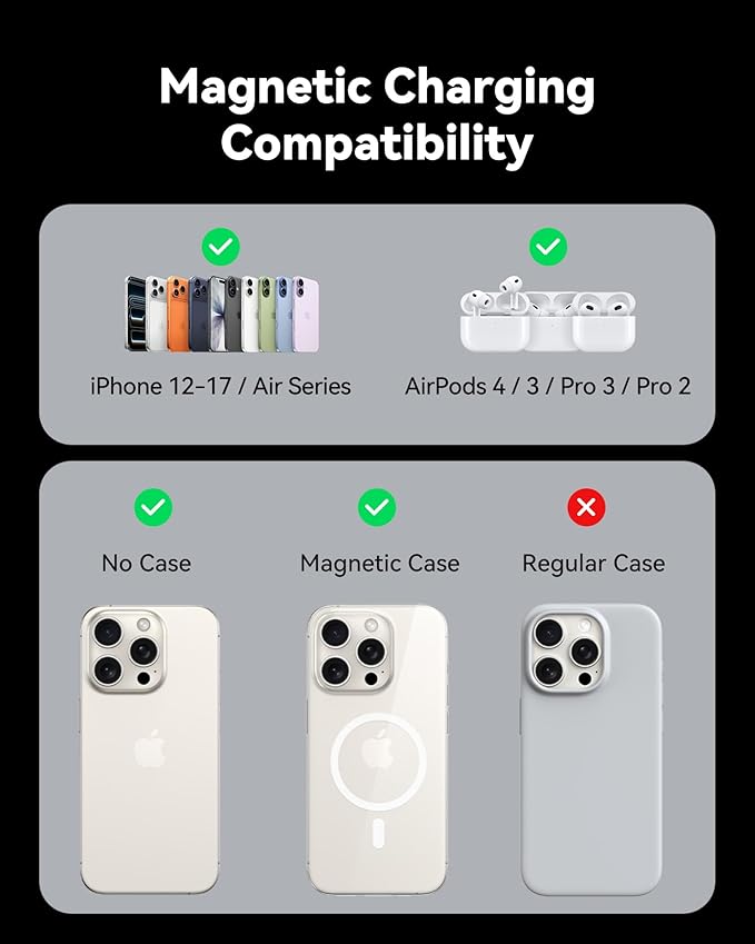 INIU for Mag-Safe Charger with Cooling Fan for Gamers, Original Qi2 Certified 15W Fast Wireless Charging Pad for iPhone 17 16 15 14 13 12 Series & AirPods 4-2 Pro, Ideal for Travel Bedside Desk