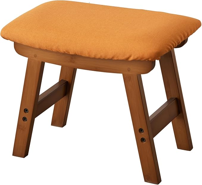 Kitsanery Foot Stool,Ottoman,Bamboo Small Sofa Foot Rest Under Desk,Extra Seating for Living Room, Bedroom and Kitchen(Brown Stool Legs - Orange Surface)
