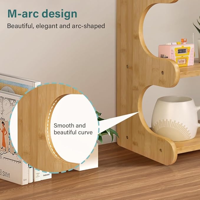 BFTOU Bamboo Desk Organizer Multifunctional 3 Tier Office Table Shelf Bookshelf Supplies Storage Rack for Kitchen Living Room
