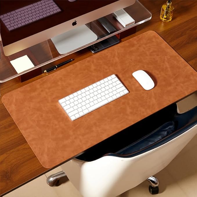 Distressed Leather Desk Mat - Non-Slip PU Leather Desk Pad Protector - Large Waterproof Mouse Pad Computer Keyboard Desk Mat Desk Accessories for Office & Home (Brown, 36"x 17")
