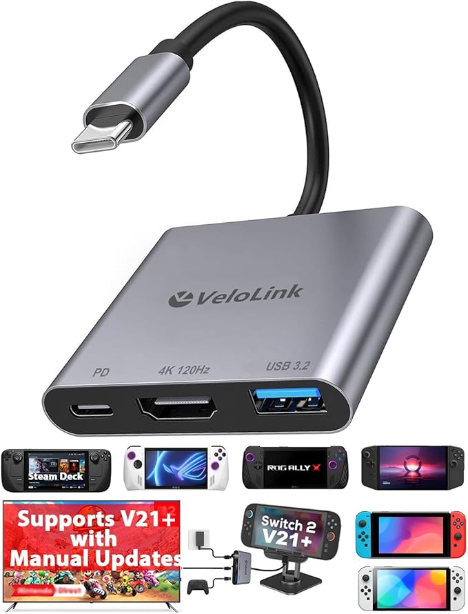 Switch Dock,Switch Docking Station/USB C to hdmi for Nintendo Switch/Switch 2 with HDMI 2.1/4K120Hz,usbc to hdmi Adapter Compatible with MacBook/Laptop Support v22 of NS2 After Update