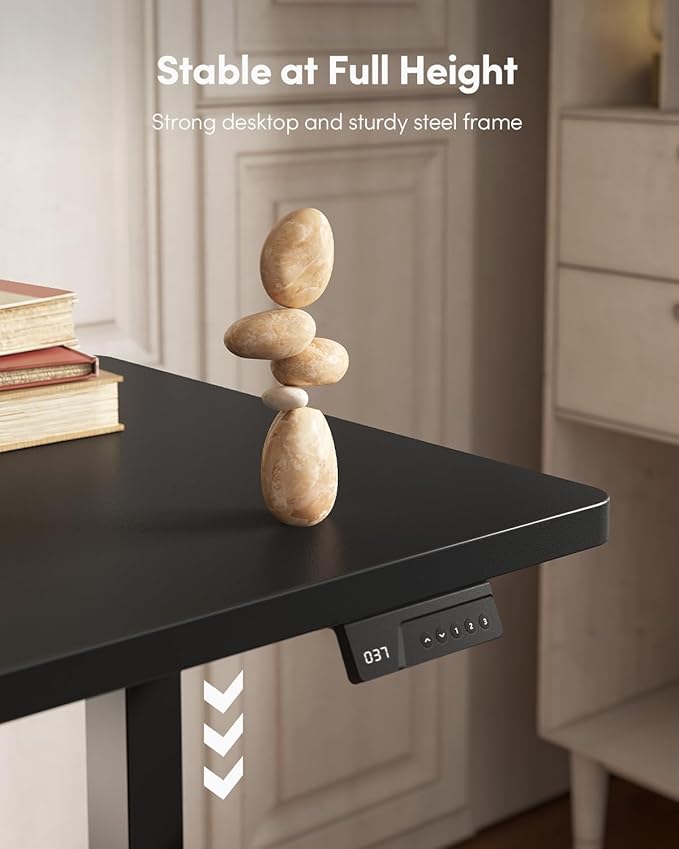 FEZIBO One-Piece Standing Desk, 48"x24" Seamless Tabletop Electric Height Adjustable for Home Office, Study Rooms & Multi-Device Workstations, Black