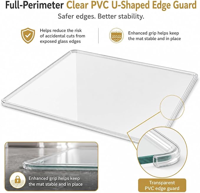 Tempered Glass Chair Mat 48" x 32",1/5" Thick for Office Desk,Rolling Chair Mat for Carpet, Odorless, Easy to Clean with 4 Non-Slip Pads for Carpet & Hardwood Floors