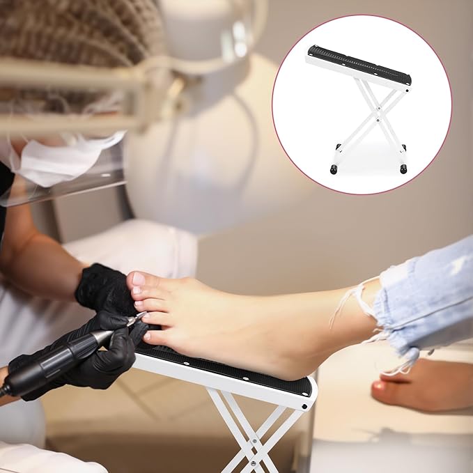 Pedicure Foot Rest, 6 Heights Adjustable Foot Stool, Upgraded Metal Foldable Non-Slip Stand for Home and Salon Use Pedicure Station, Ideal Pedi Stool for Nail Tech or Guitar Foot Stool White