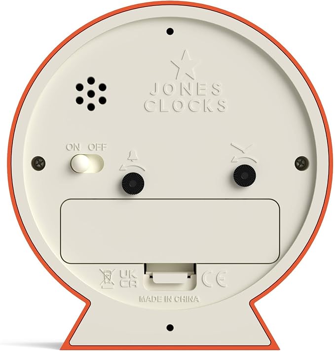 JONES CLOCKS® Midnight mini Alarm Clock | Contemporary Design | Orange | Stylish, Compact and Functional for Bedside, Desk or Shelf